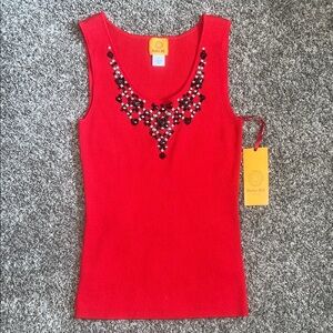 Ruby Rd. Sleeveless Red Embellished Ribbed Tank Top